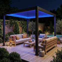 Pergola bioclimatica 3x3m elettrica in alluminio con illuminazione LED
