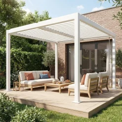 Pergola bioclimatica 3x3m in alluminio e acciaio, lamelle orientabili
