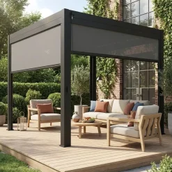 Pergola bioclimatica 3x3m in alluminio V2 + 2 tende da 3m