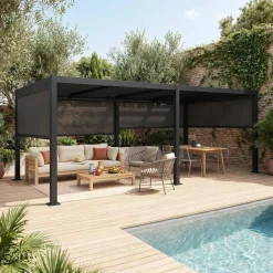 Pergola bioclimatica 3x6m in alluminio e acciaio + 4 tende 3m