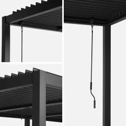 Pergola bioclimatica 3x6m in alluminio e acciaio + 4 tende 3m