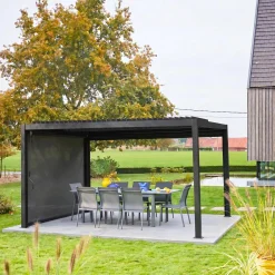 Pergola bioclimatica 3x4m in alluminio e acciaio + tenda 3m