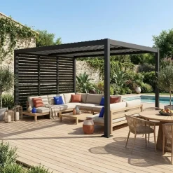 Pergola bioclimatica 3x4m in alluminio e acciaio + 3 persiane 1m