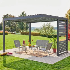 Pergola bioclimatica 3,5x3,5m in alluminio con lamelle orientabili + persiana