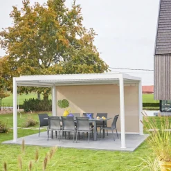 Pergola bioclimatica 3x4m in alluminio e acciaio + tenda 4m