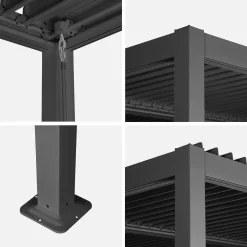 Pergola bioclimatica 3.6x3.6m in alluminio e acciaio con lamelle orientabili