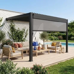Pergola bioclimatica 3x4m in alluminio addossata + tenda 4m