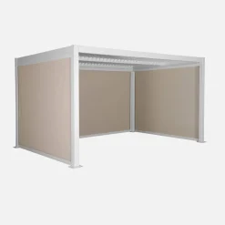 Pergola bioclimatica 3x4m in alluminio e acciaio + 2 tende 3m + 1 tenda 4m