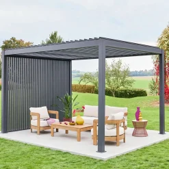 Pergola bioclimatica 3x4m in alluminio + 3 persiane verticali 1m