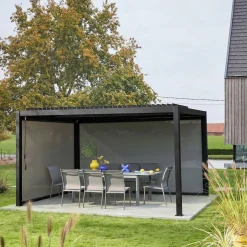 Pergola bioclimatica 3x4m in alluminio e acciaio + 1 tenda 3m + 1 tenda 4m