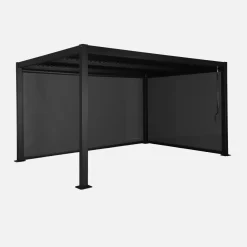 Pergola bioclimatica 3x4m in alluminio e acciaio + 1 tenda 3m + 1 tenda 4m