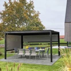 Pergola bioclimatica 3x4m in alluminio e acciaio + 1 tenda 3m + 1 tenda 4m