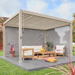 Pergola bioclimatica 3x4m in alluminio + tenda da 3m + tenda da 4m