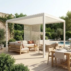 Pergola bioclimatica 3x4m in alluminio + 1 persiana 1m + 1 persiana 1.3m