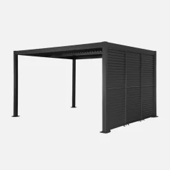 Pergola bioclimatica 3x4m in alluminio e acciaio + 3 tende 1m con lamelle orientabili