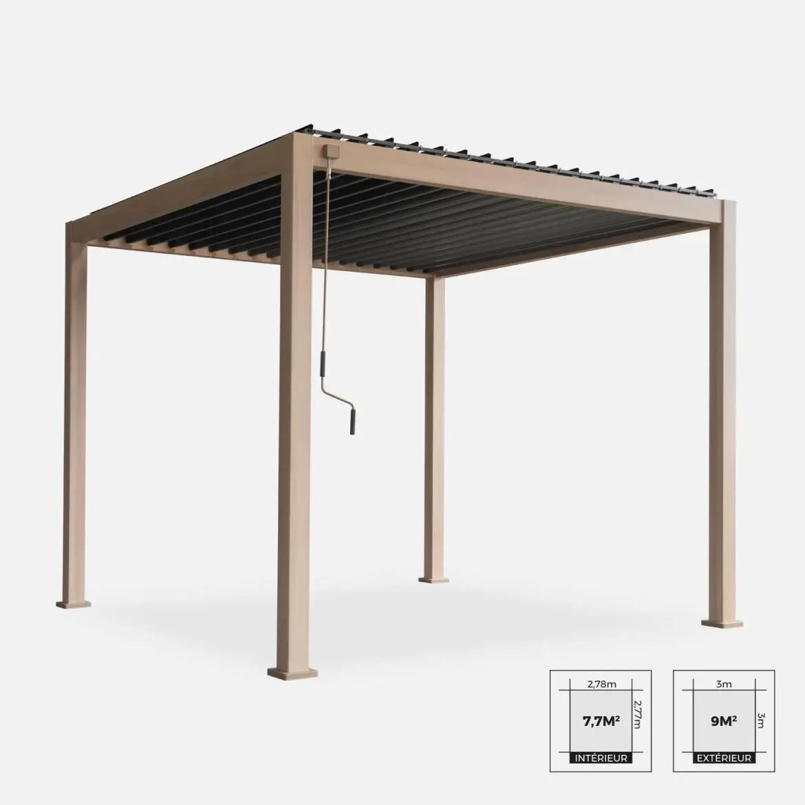 Pergola bioclimatica 3x3m in alluminio con lamelle orientabili