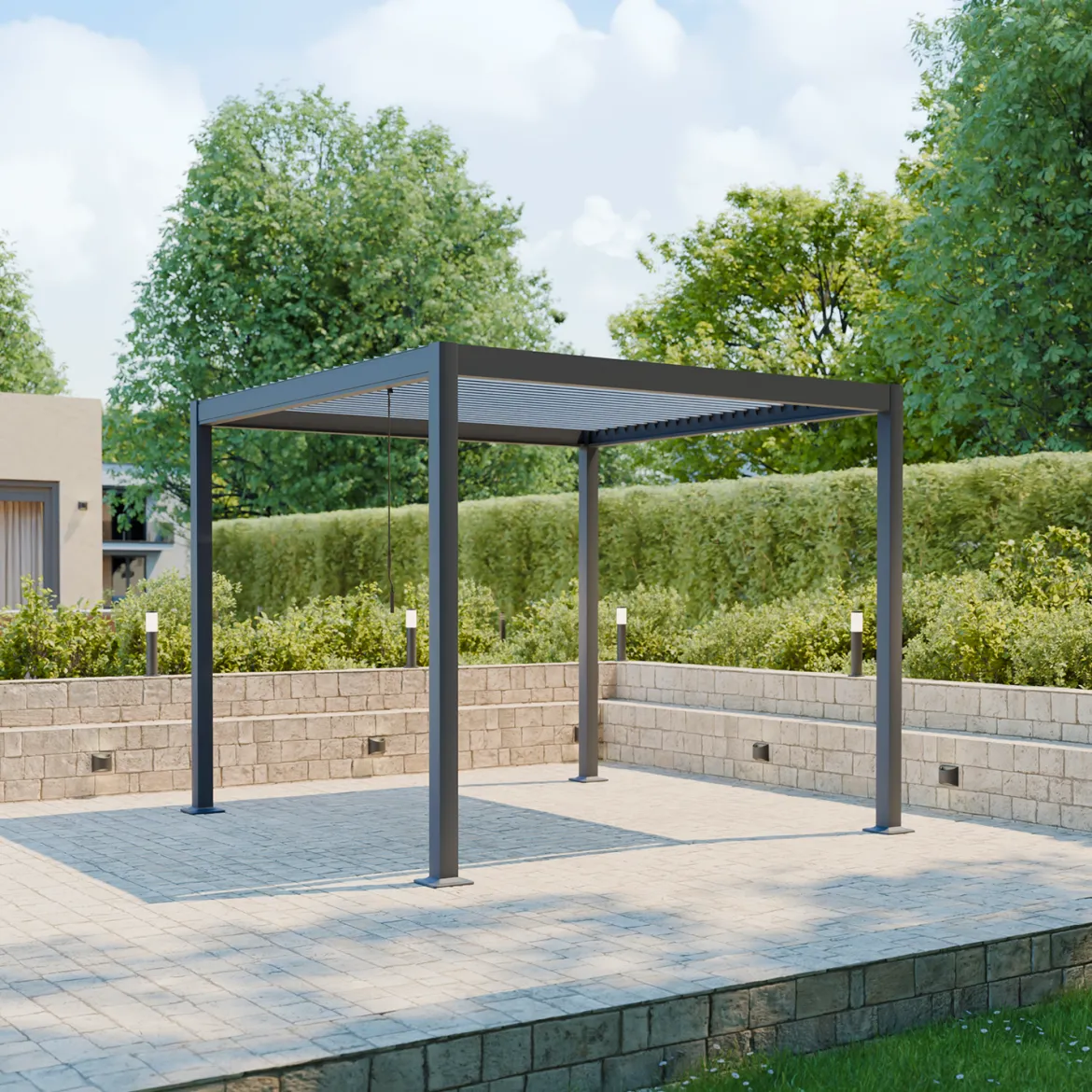 Pergola bioclimatica 3x3m in alluminio e acciaio con lamelle orientabili