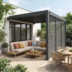 Pergola bioclimatica 3x4m in alluminio addossata + 3 persiane 1.3m
