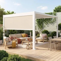 Pergola bioclimatica 3x3m in alluminio e acciaio + tenda 3m