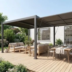 Pergola bioclimatica 3x4m in alluminio e acciaio + tenda 4m
