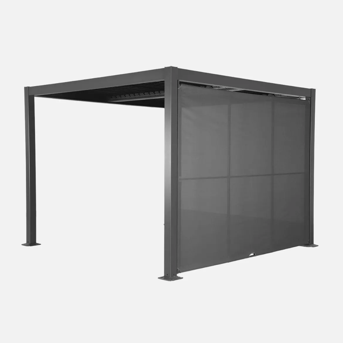 Pergola bioclimatica 3x3m in alluminio e acciaio + tenda 3m