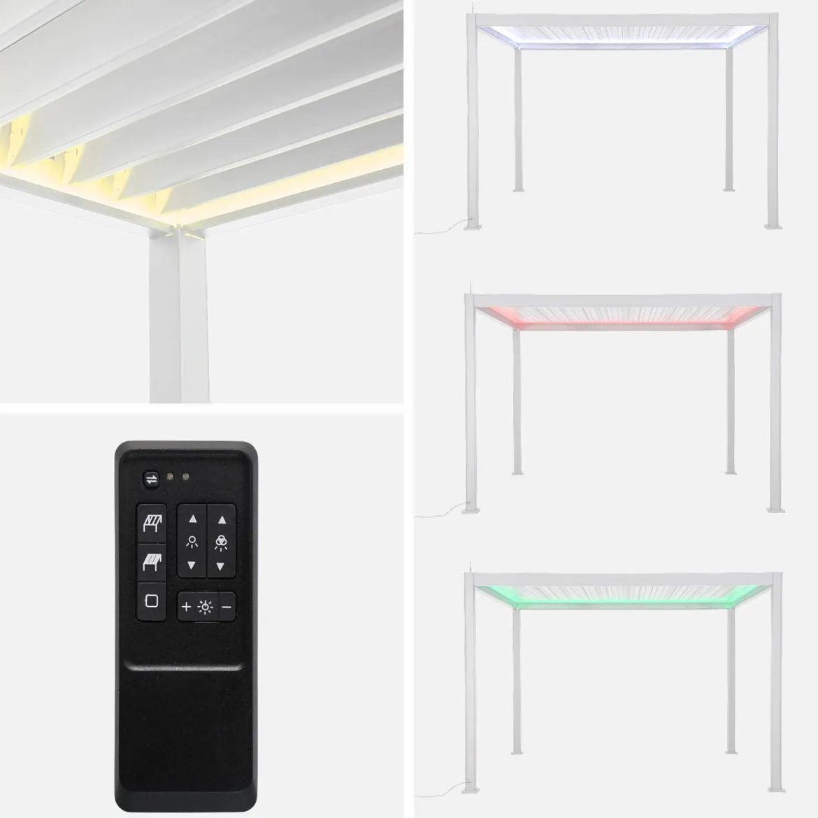 Pergola bioclimatica 3x4m motorizzata in alluminio LED + tenda 4m