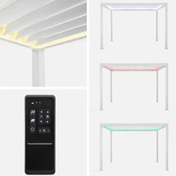 Pergola bioclimatica 3x4m motorizzata in alluminio LED + 1 tenda 3m