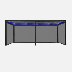Pergola bioclimatica elettrica 3x6m in alluminio con LED + 4 tende 3m