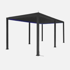 Pergola bioclimatica elettrica 3x6m in alluminio con LED + 4 tende 3m
