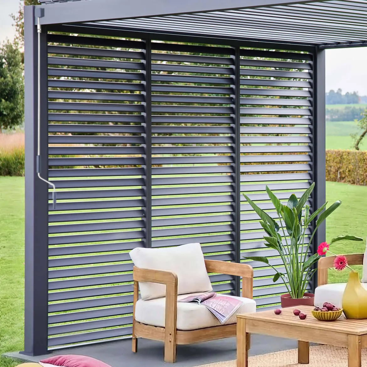 Pergola bioclimatica 3x4 in alluminio + 3 tende da 1m