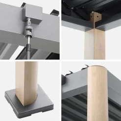Pergola bioclimatica 3x3m con piedini arrotondati in alluminio e acciaio e lamelle orientabili