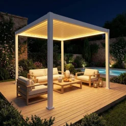Pergola bioclimatica 3x3m elettrica in alluminio con illuminazione LED