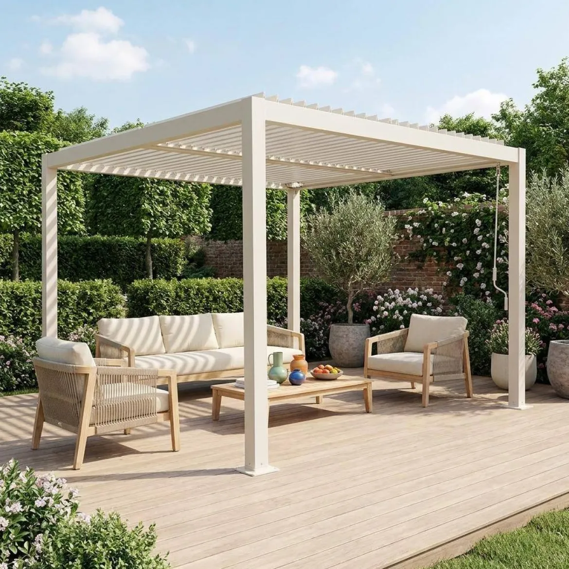 Pergola bioclimatica 3x3m in alluminio e acciaio, lamelle orientabili
