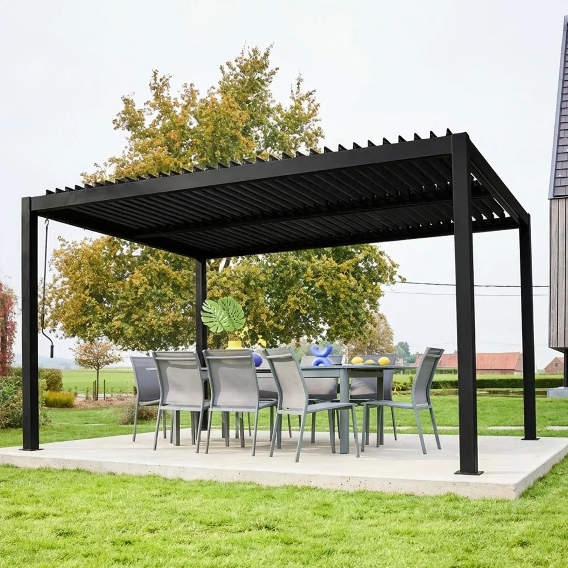 Pergola bioclimatica 3x4m in alluminio e acciaio, lamelle orientabili