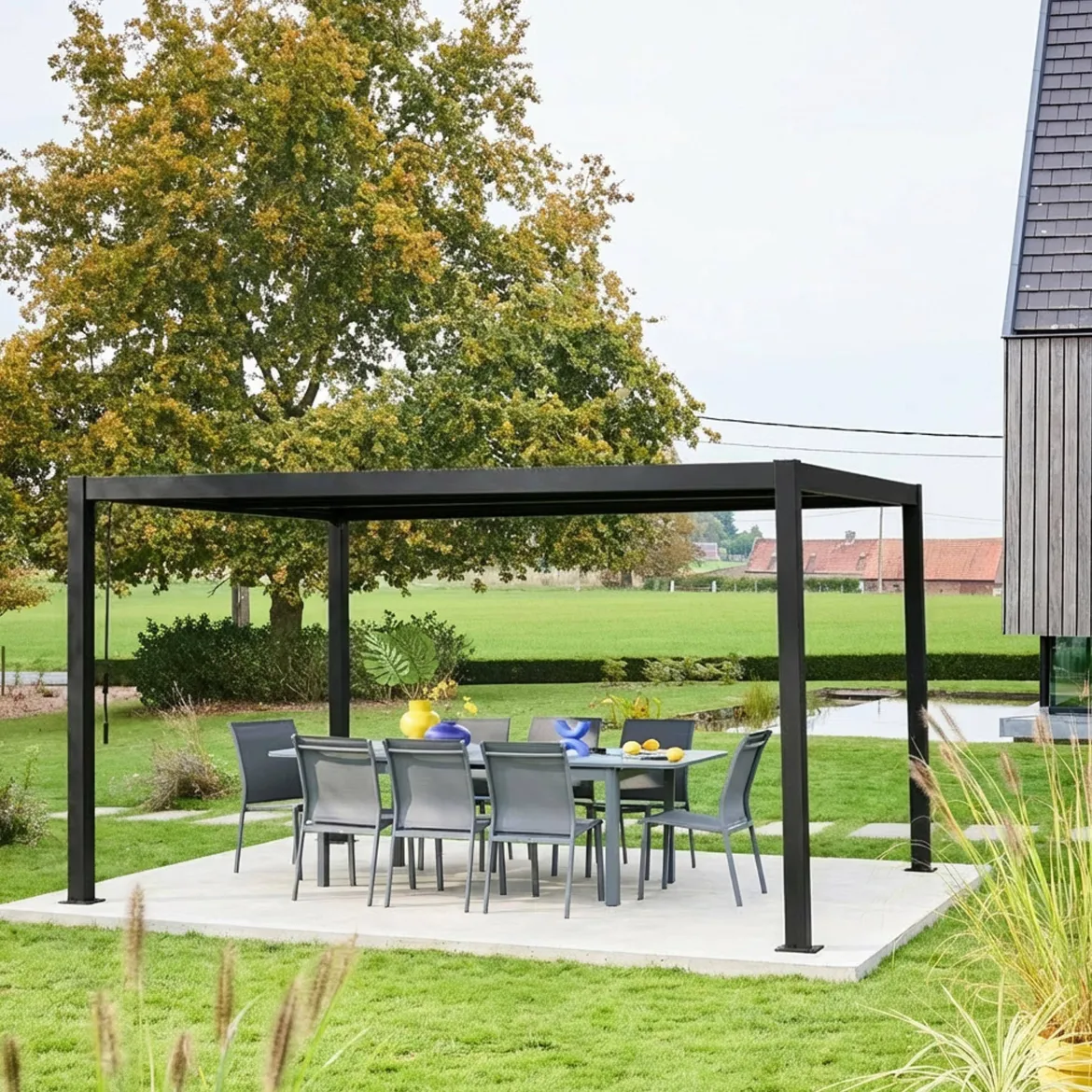 Pergola bioclimatica 3x4m in alluminio e acciaio, lamelle orientabili