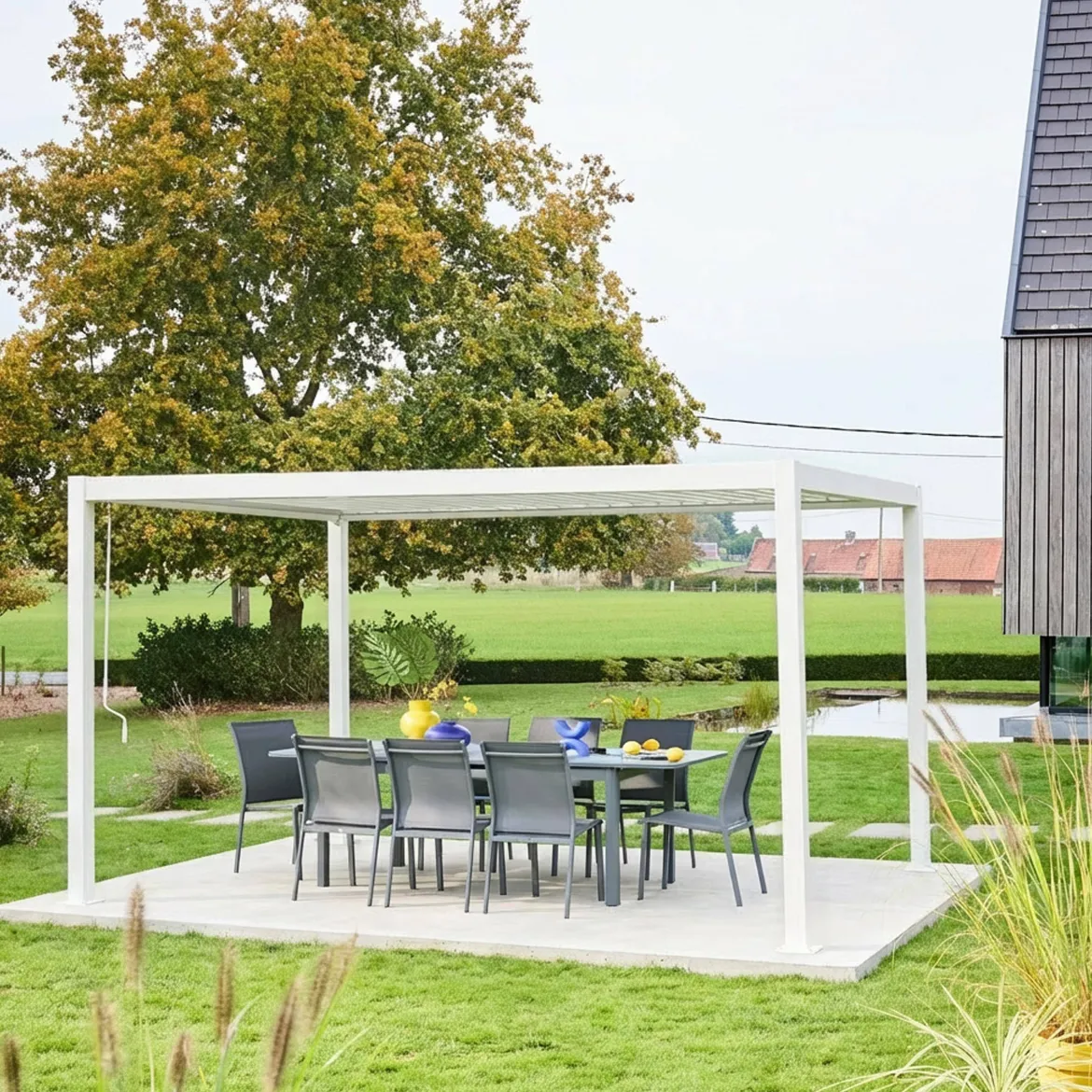 Pergola bioclimatica 3x4m in alluminio e acciaio, lamelle orientabili