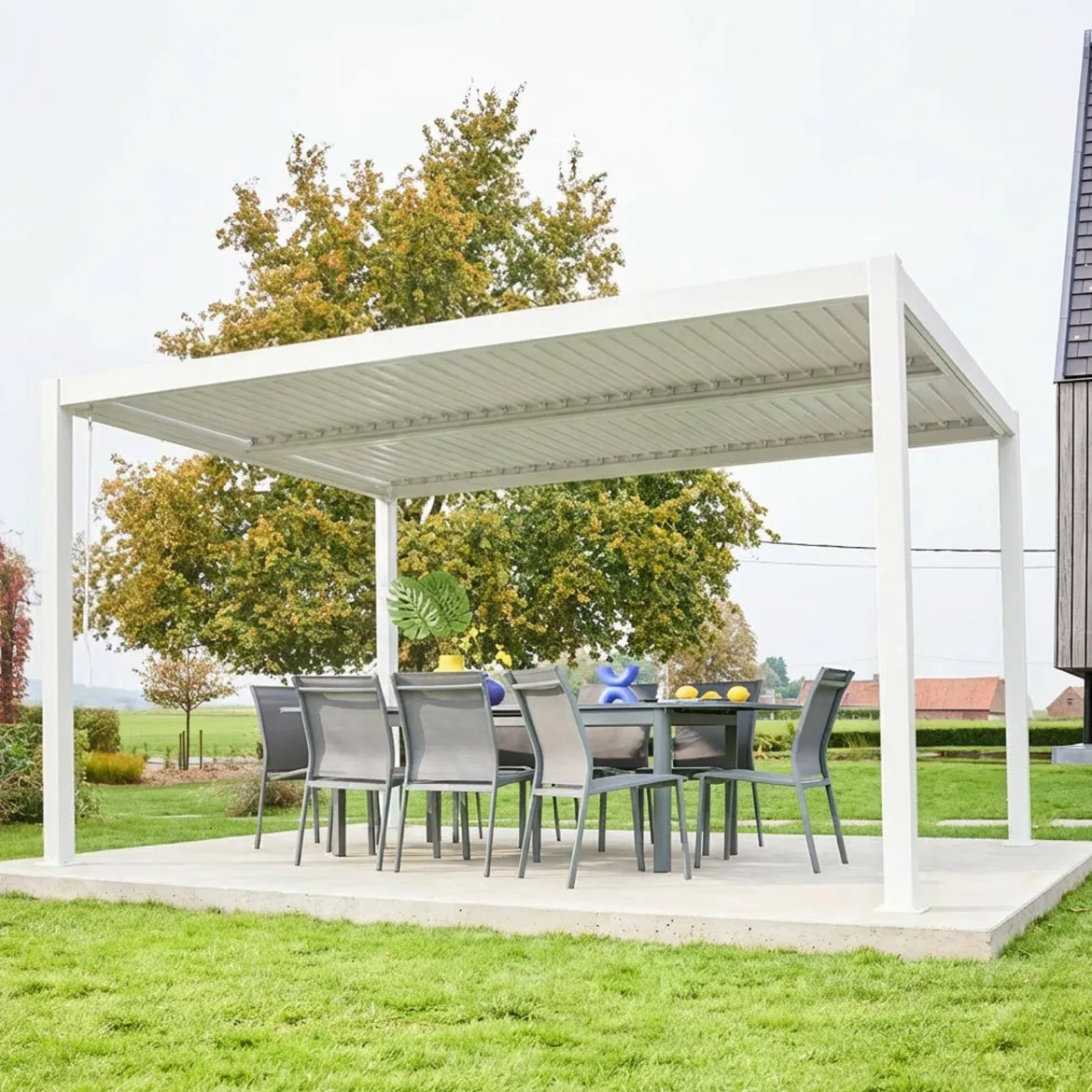 Pergola bioclimatica 3x4m in alluminio e acciaio, lamelle orientabili