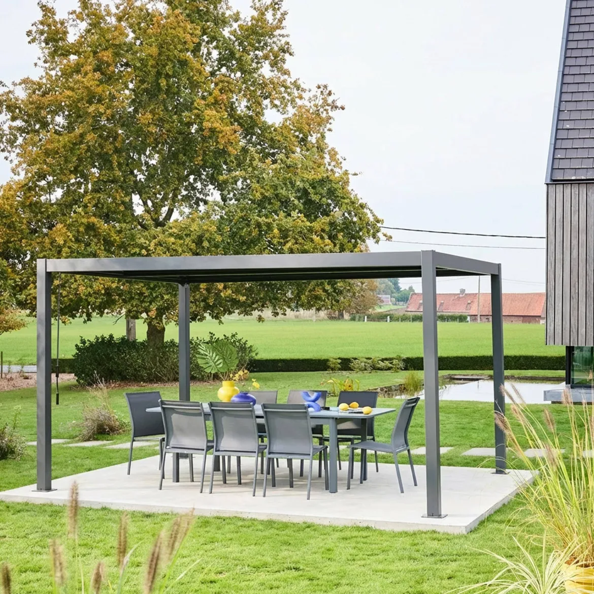 Pergola bioclimatica 3x4m in alluminio e acciaio, lamelle orientabili
