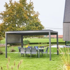 Pergola bioclimatica 3x4m in alluminio e acciaio + tenda 3m