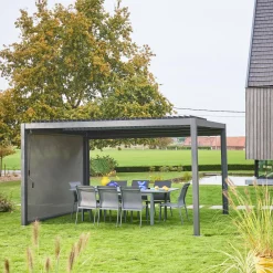 Pergola bioclimatica 3x4m in alluminio e acciaio + tenda 3m