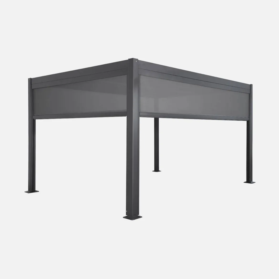 Pergola bioclimatica 3x4m in alluminio e acciaio + 1 tenda 3m + 1 tenda 4m