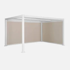 Pergola bioclimatica 3x4m in alluminio e acciaio + 1 tenda 3m + 1 tenda 4m