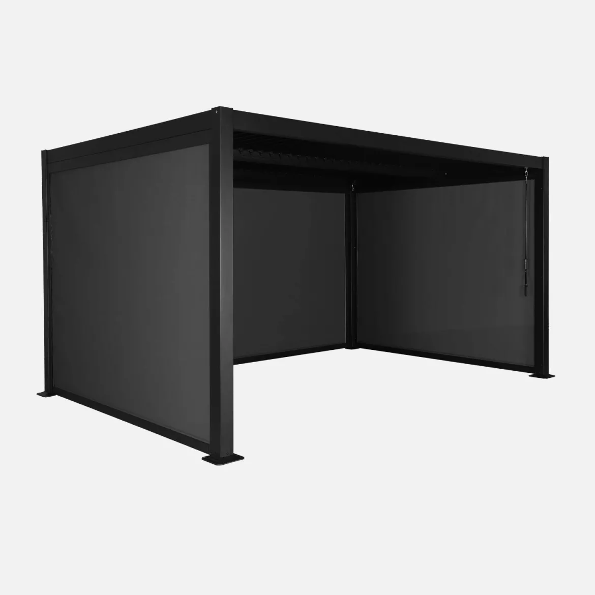 Pergola bioclimatica 3x4m in alluminio e acciaio + 2 tende 3m + 1 tenda 4m