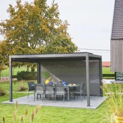 Pergola bioclimatica 3x4m in alluminio e acciaio + tenda 4m