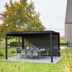 Pergola bioclimatica 3x4m in alluminio e acciaio + tenda 4m