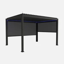 Pergola bioclimatica 3x4m in alluminio LED + tenda 3m + tenda 4m