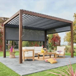 Pergola bioclimatica 3x4m in alluminio + tenda da 3m + tenda da 4m