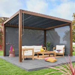 Pergola bioclimatica 3x4m in alluminio + tenda da 3m + tenda da 4m