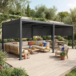 Pergola bioclimatica 3x6m in alluminio e acciaio + 4 tende 3m