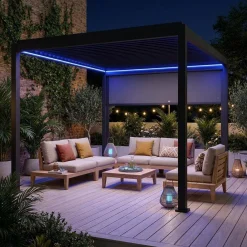 Pergola bioclimatica 3x4m motorizzata in alluminio LED + 1 tenda 3m